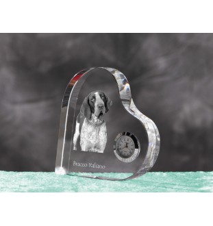 Italienischer Vorstehhund, Bracco Italiano - Kristalluhr mit einem Hundebild, Herzregal-Uhr, personalisierte Standuhr der Marke Art-Dog
