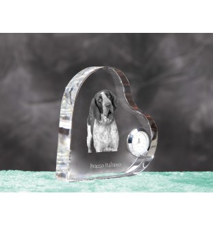 Braque italien - horloge en cristal avec une photo de chien, horloge de table en forme de cœur, horloge debout personnalisée de la marque Art-Dog