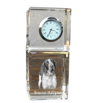 Italienischer Vorstehhund, Bracco Italiano - Kristalluhr mit Foto, Hundebild im Kristall, personalisierte Schreibtischuhr von Art-Dog.