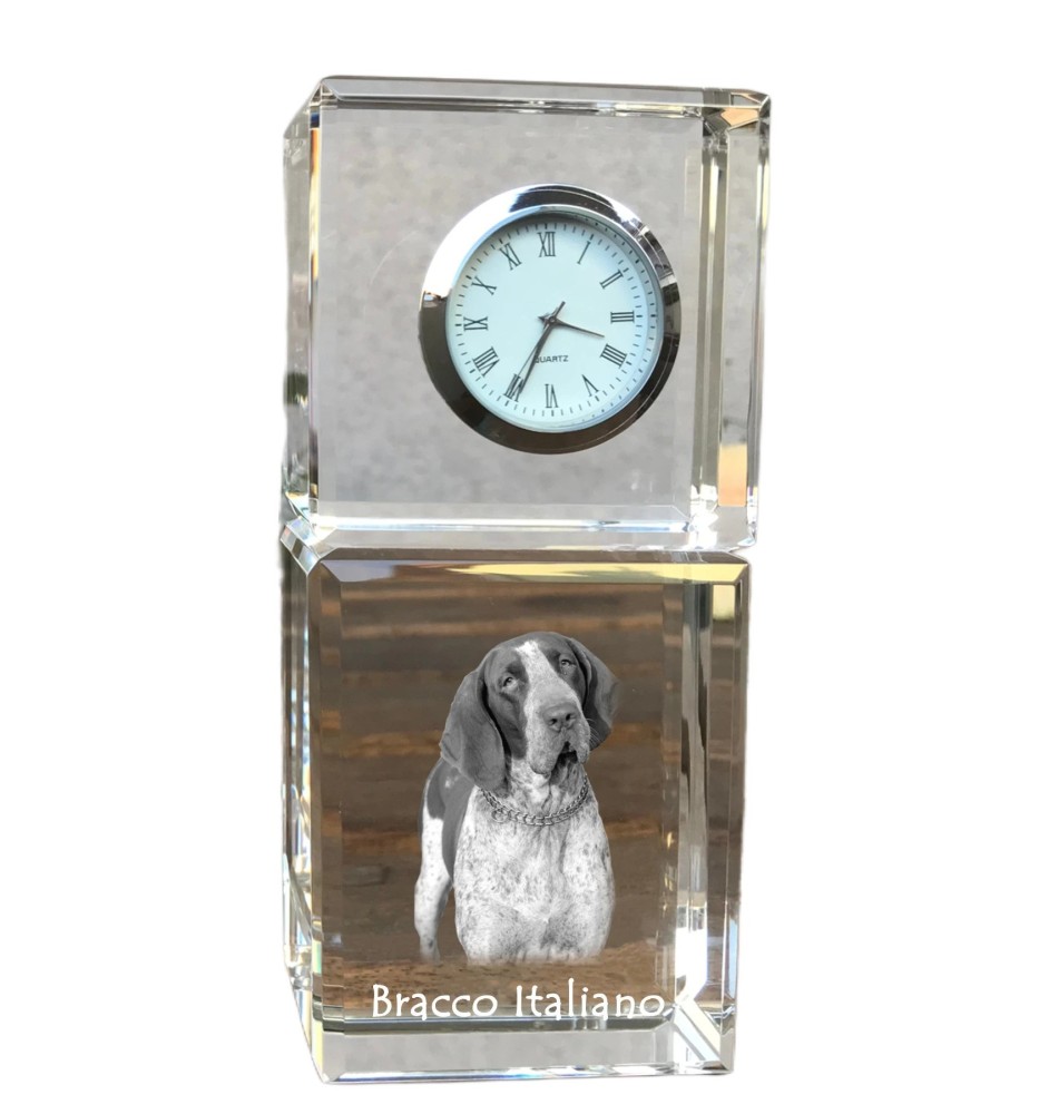 Italian Pointing Dog, Bracco Italiano, Italian Pointer - crystal clock with a photo, a photo of a dog in crystal, personalized desk clock by Art-Dog brand