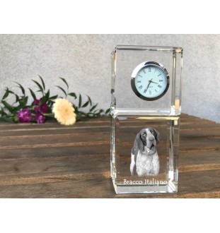 Italian Pointing Dog, Bracco Italiano, Italian Pointer - crystal clock with a photo, a photo of a dog in crystal, personalized desk clock by Art-Dog brand