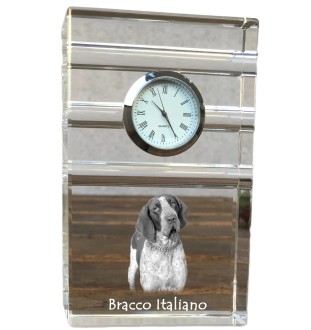 Italienischer Vorstehhund, Bracco Italiano - Glasuhr mit Foto, Foto eines Hundes im Kristall, personalisierte Tischuhr für das Büro der Marke Art-Dog