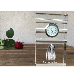 Italienischer Vorstehhund, Bracco Italiano - Glasuhr mit Foto, Foto eines Hundes im Kristall, personalisierte Tischuhr für das Büro der Marke Art-Dog
