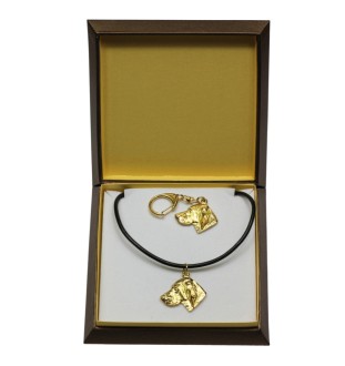 Vizsla, Braque hongrois à poil court - porte-clés et collier avec chien dans une boîte, produit plaqué or de haute qualité, marque Art-Dog