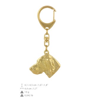 Vizsla, Braque hongrois à poil court - porte-clés et collier avec chien dans une boîte, produit plaqué or de haute qualité, marque Art-Dog