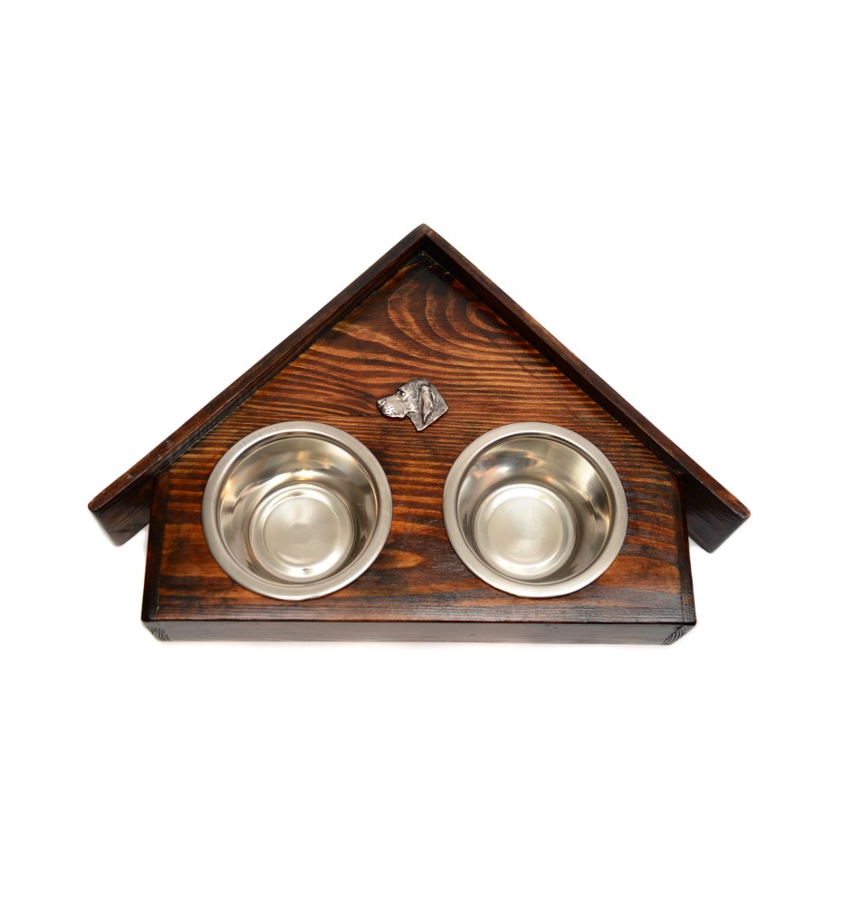 Vizsla, Hungarian Short-haired Pointer - wooden stand with bowls for a dog, decorative dog bowls, a gift for adopting a dog from the Art-Dog brand