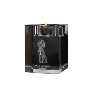 Deutsch Kurzhaar, Deutscher Kurzhaariger Vorstehhund - Kerzenhalter mit Hundefoto, Teelichthalter aus Kristall, personalisiertes Geschenk der Marke Art-Dog