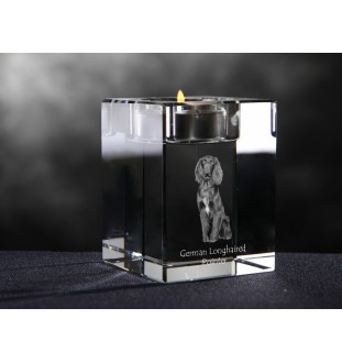 Deutsch Kurzhaar, Deutscher Kurzhaariger Vorstehhund - Kerzenhalter mit Hundefoto, Teelichthalter aus Kristall, personalisiertes Geschenk der Marke Art-Dog