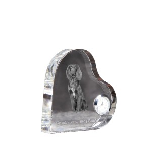 Deutsch Kurzhaar, Deutscher Kurzhaariger Vorstehhund - Kristalluhr mit einem Hundebild, Herzregal-Uhr, personalisierte Standuhr der Marke Art-Dog