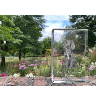 Deutsch Kurzhaar, Deutscher Kurzhaariger Vorstehhund - Kristall mit einem Hundebild, Bild im Glas, moderne Ausstellung des Art-Dog-Bildes.