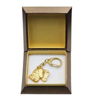 Chien d'arrêt allemand à poil dur, Braque allemand à poil dur - Porte-clés doré avec chien dans boîte cadeau, décoration de sac à main, accessoire de luxe de la marque Art-Dog
