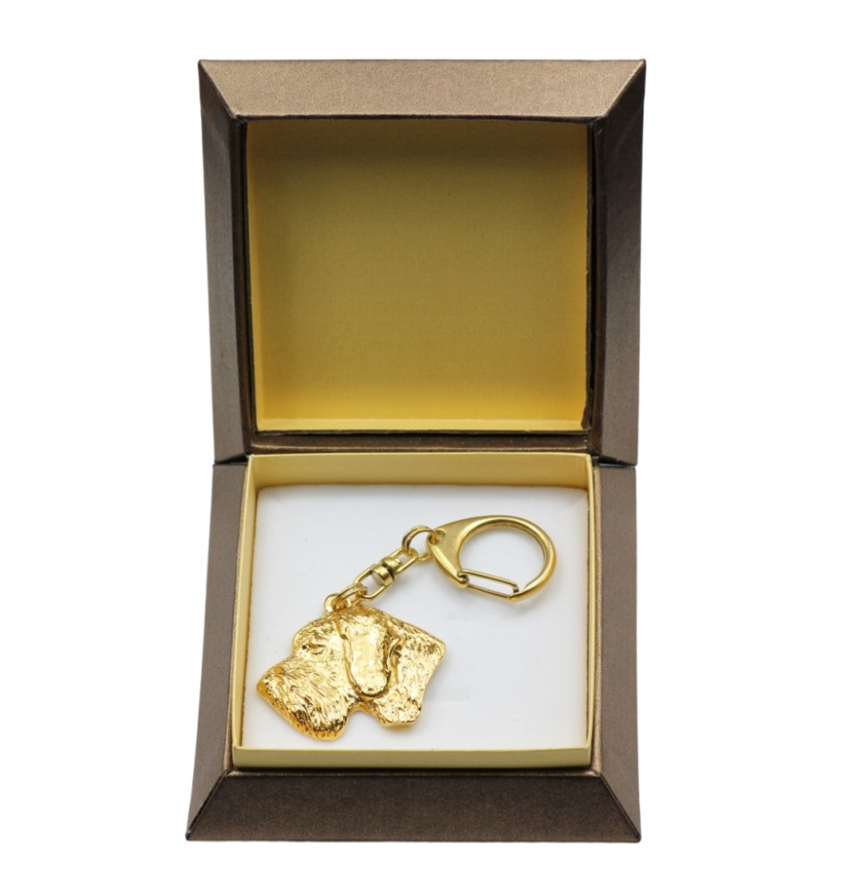 Deutsch Drahthaar - Vergoldeter Schlüsselanhänger mit Hund in Geschenkbox, Handtaschen-Dekoration, Luxus-Accessoire der Marke Art-Dog