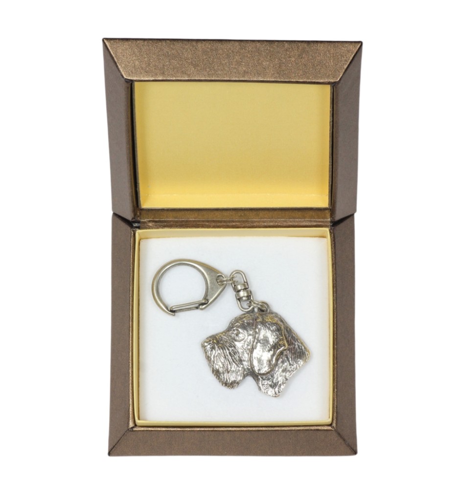 Chien d'arrêt allemand à poil dur, Braque allemand à poil dur - Porte-clés argenté avec un chien dans une boîte cadeau, décoration de sac à main, pendentif de sac à dos par la marque Art-Dog