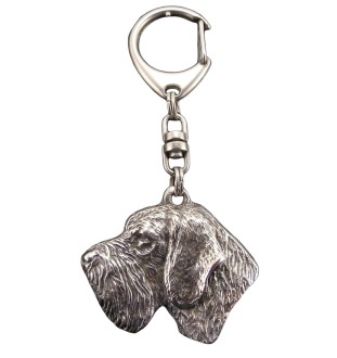 Chien d'arrêt allemand à poil dur, Braque allemand à poil dur - Porte-clés argenté avec un chien dans une boîte cadeau, décoration de sac à main, pendentif de sac à dos par la marque Art-Dog