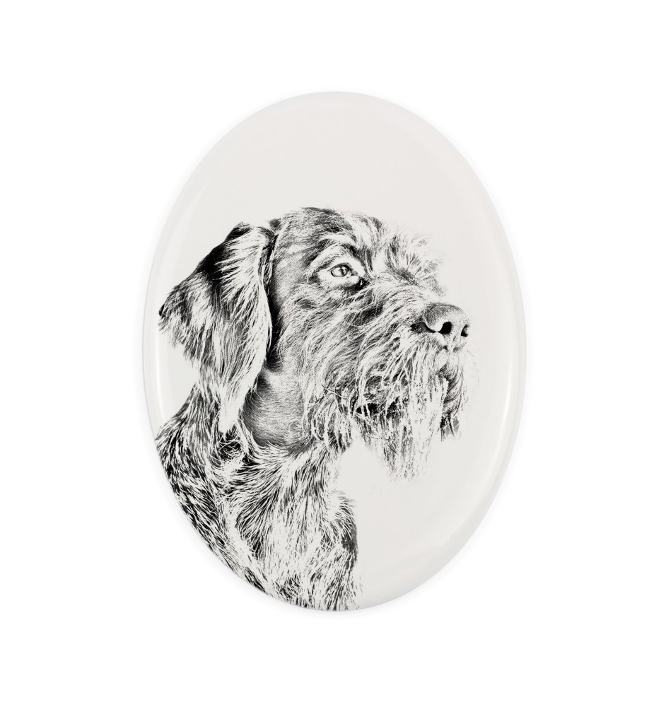 German Wirehaired Pointer I - commemorative plaque with a photo of a dog, tombstone with a print, personalized oval plaque from the Art-Dog brand
