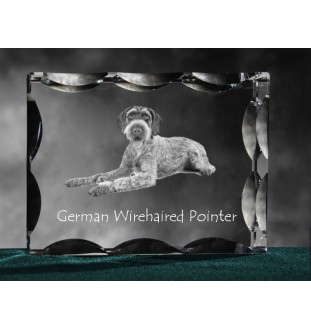 German Wirehaired Pointer - crystal with a picture of a dog, glass statuette with a picture, unique frame with a picture from Art-Dog brand