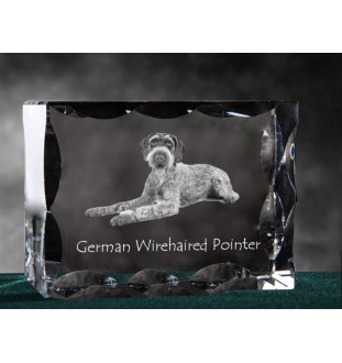 German Wirehaired Pointer - crystal with a picture of a dog, glass statuette with a picture, unique frame with a picture from Art-Dog brand