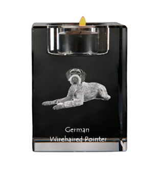 Deutsch Drahthaar - Kerzenhalter mit Hundefoto, Teelichthalter aus Kristall, personalisiertes Geschenk der Marke Art-Dog