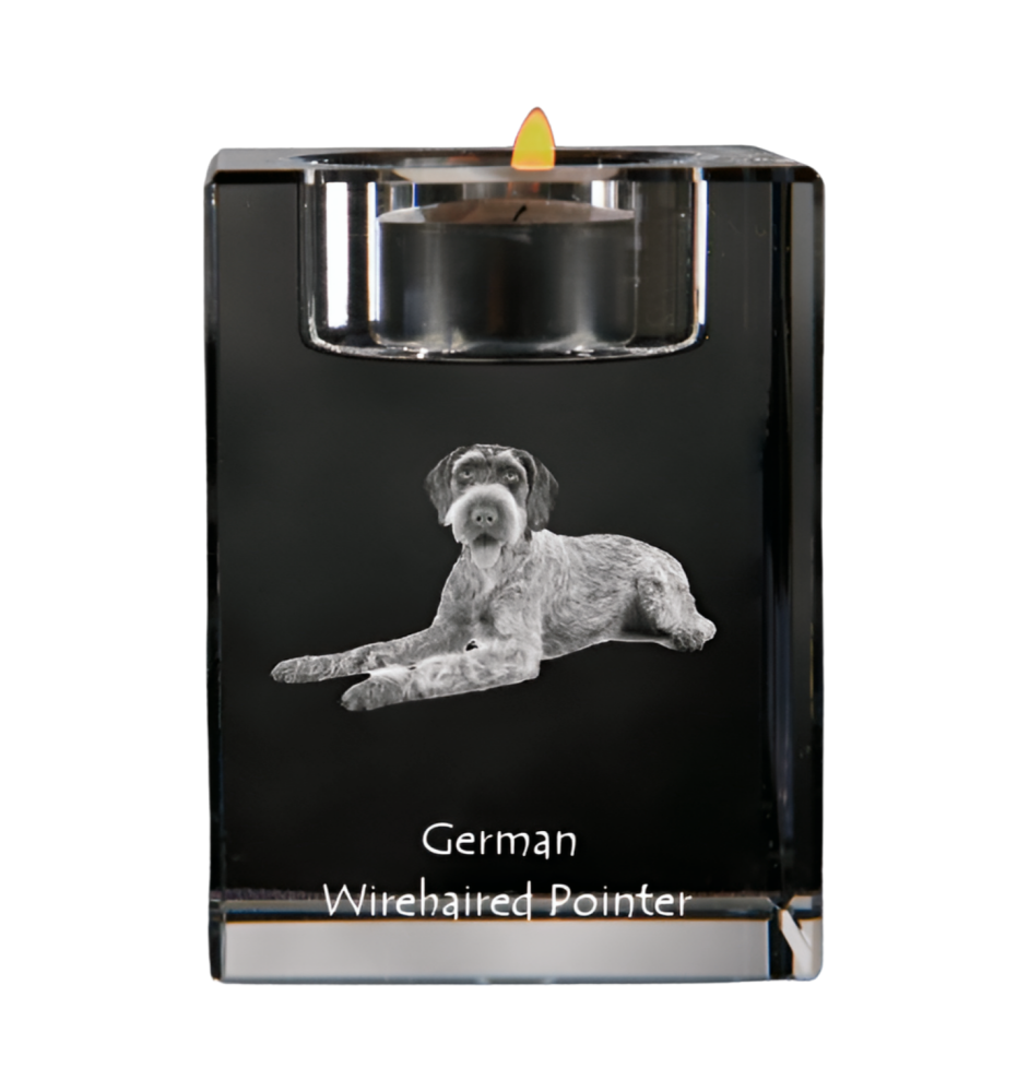 Deutsch Drahthaar - Kerzenhalter mit Hundefoto, Teelichthalter aus Kristall, personalisiertes Geschenk der Marke Art-Dog