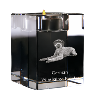 Deutsch Drahthaar - Kerzenhalter mit Hundefoto, Teelichthalter aus Kristall, personalisiertes Geschenk der Marke Art-Dog