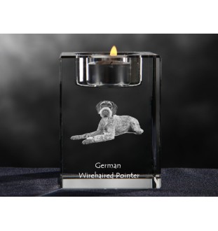 Chien d'arrêt allemand à poil dur, Braque allemand à poil dur - Bougeoir avec photo de chien, porte bougie en cristal, cadeau personnalisé par la marque Art-Dog