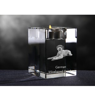 Deutsch Drahthaar - Kerzenhalter mit Hundefoto, Teelichthalter aus Kristall, personalisiertes Geschenk der Marke Art-Dog