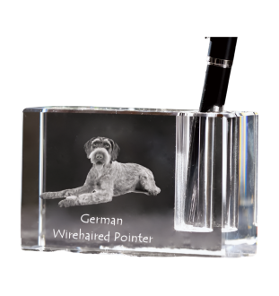 Deutsch Drahthaar - Stifthalter, Kristallorganizer mit Hundefoto, einzigartige Schreibtischdekoration der Marke Art-Dog