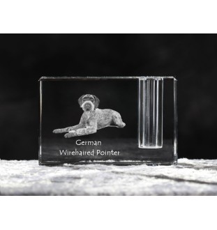 Deutsch Drahthaar - Stifthalter, Kristallorganizer mit Hundefoto, einzigartige Schreibtischdekoration der Marke Art-Dog