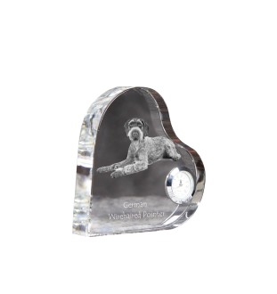 Chien d'arrêt allemand à poil dur, Braque allemand à poil dur - horloge en cristal avec une photo de chien, horloge de table en forme de cœur, horloge debout personnalisée de la marque Art-Dog