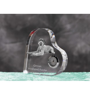 Chien d'arrêt allemand à poil dur, Braque allemand à poil dur - horloge en cristal avec une photo de chien, horloge de table en forme de cœur, horloge debout personnalisée de la marque Art-Dog