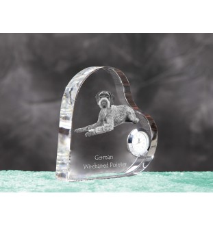 Chien d'arrêt allemand à poil dur, Braque allemand à poil dur - horloge en cristal avec une photo de chien, horloge de table en forme de cœur, horloge debout personnalisée de la marque Art-Dog