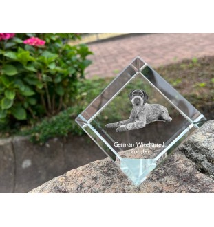 Deutsch Drahthaar - Kristallwürfel mit Bild, Pferdebild im Kristall, sechseckiger Papierclip der Marke Art-Dog