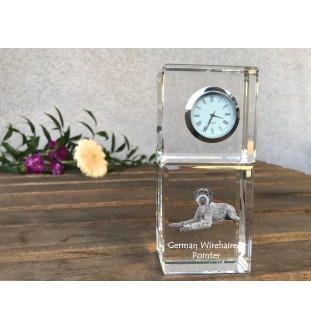 German Wirehaired Pointer - crystal clock with a photo, a photo of a dog in crystal, personalized desk clock by Art-Dog brand