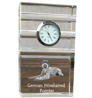 German Wirehaired Pointer - glass clock with a photo, photo of a dog in crystal, personalized standing office clock by Art-Dog brand