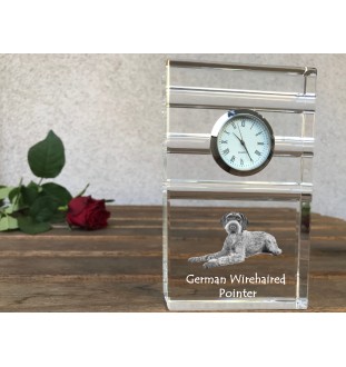 German Wirehaired Pointer - glass clock with a photo, photo of a dog in crystal, personalized standing office clock by Art-Dog brand