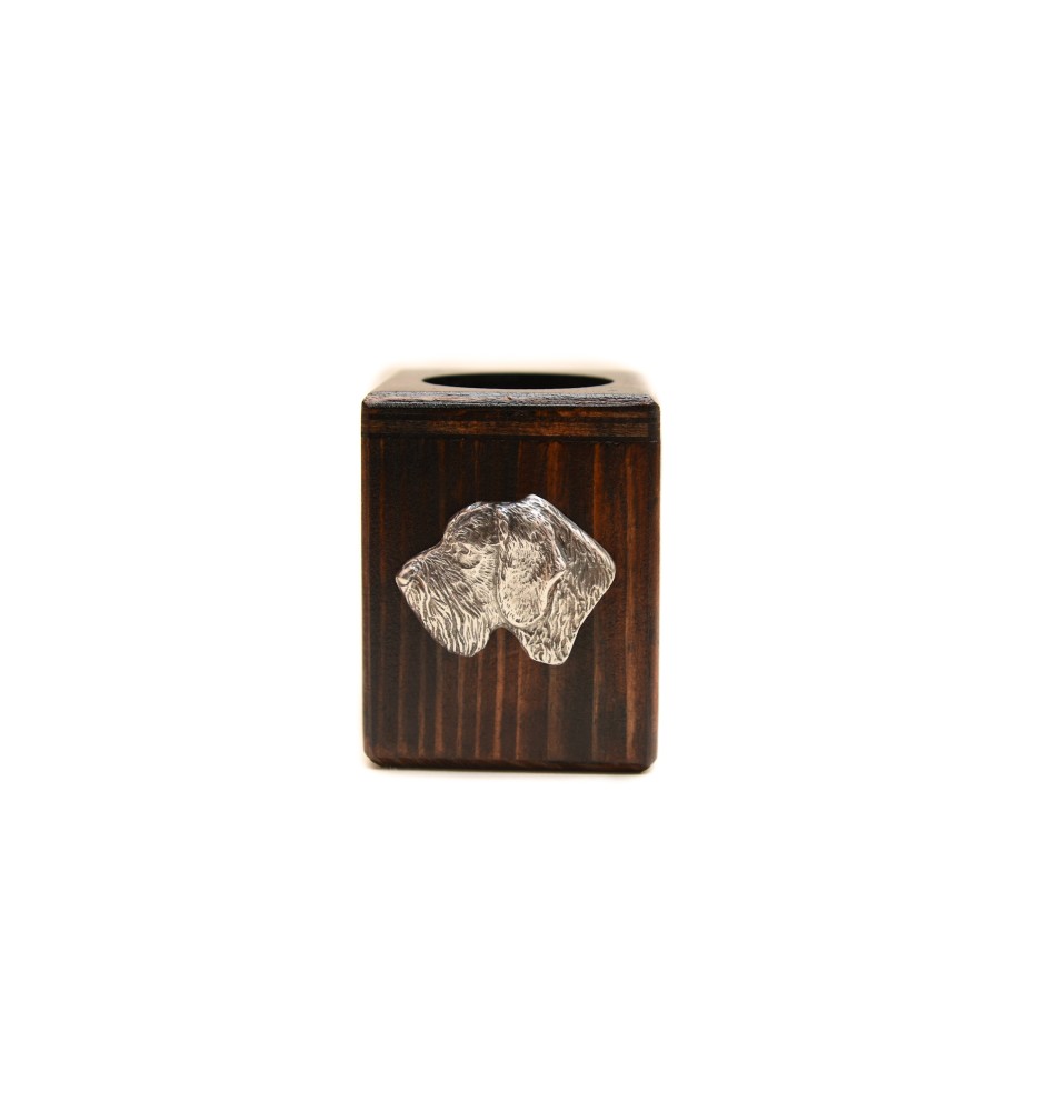 German Wirehaired Pointer - wooden candle holder with a dog, a unique souvenir after losing a dog, a handicraft from the Art-Dog brand