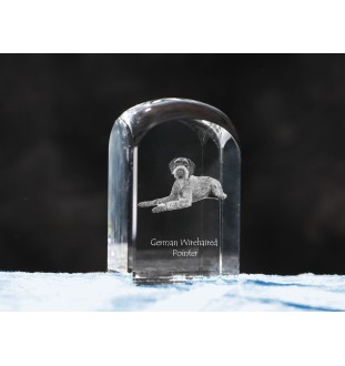 German Wirehaired Pointer - crystal cube with a photo, photo of a dog in crystal, cubic paperweight from Art-Dog brand