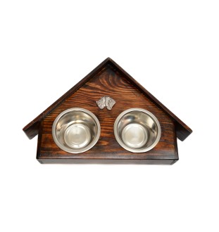 German Wirehaired Pointer - wooden stand with bowls for a dog, decorative dog bowls, a gift for adopting a dog from the Art-Dog brand
