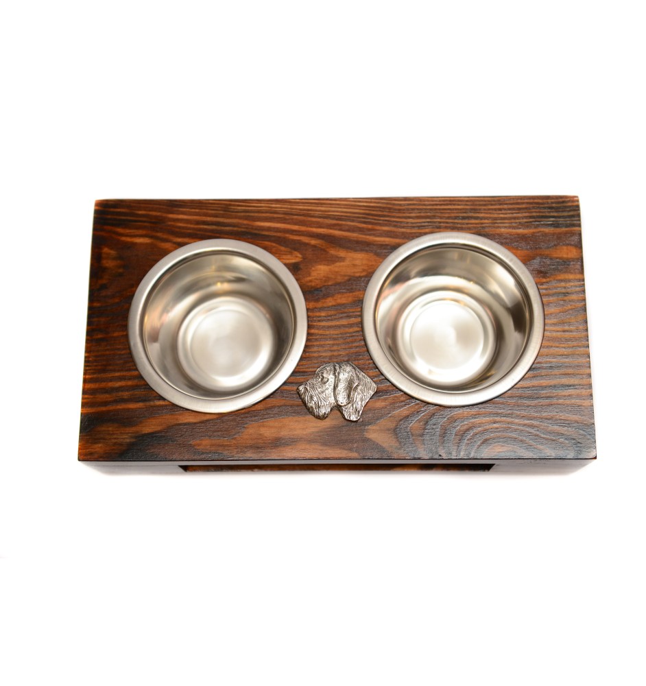 German Wirehaired Pointer - wooden stand with bowls for a dog, steel dog bowls, a gift for adopting a dog from the Art-Dog brand