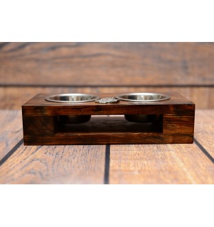 German Wirehaired Pointer - wooden stand with bowls for a dog, steel dog bowls, a gift for adopting a dog from the Art-Dog brand