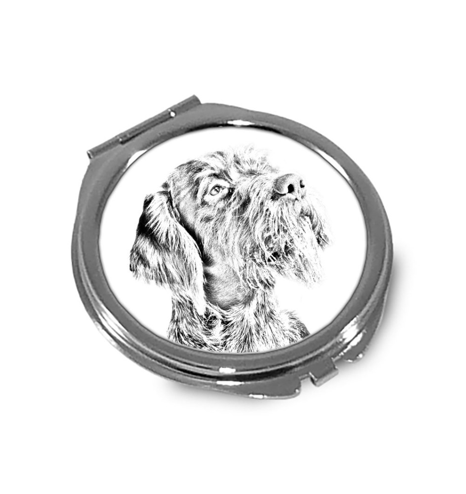 Deutsch Drahthaar I - Taschenspiegel mit Hund, personalisierter Taschenspiegel, kompakter Spiegel mit Art-Dog-Logo