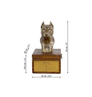 American Staffordshire Terrier, Amstaff VI - Eine Ascheurne für Hunde mit einer Statuette, eine kleine Urne für Hunde, eine personalisierte Urne mit dem Porträt eines Hundes von der Marke Art-Dog.