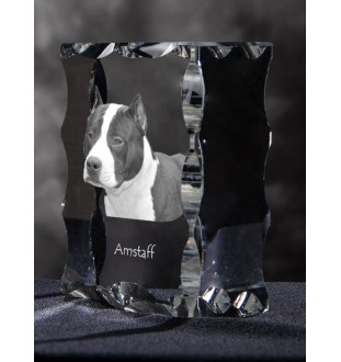 American Staffordshire Terrier, Amstaff - crystal with a picture of a dog, glass statuette with a picture, unique frame with a picture from Art-Dog brand