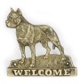 American Staffordshire Terrier, Amstaff, Am staff, Staff III - une plaque de porte avec un chien, une plaque de bienvenue en laiton, une enseigne exceptionnelle avec l'inscription Welcome de la marque