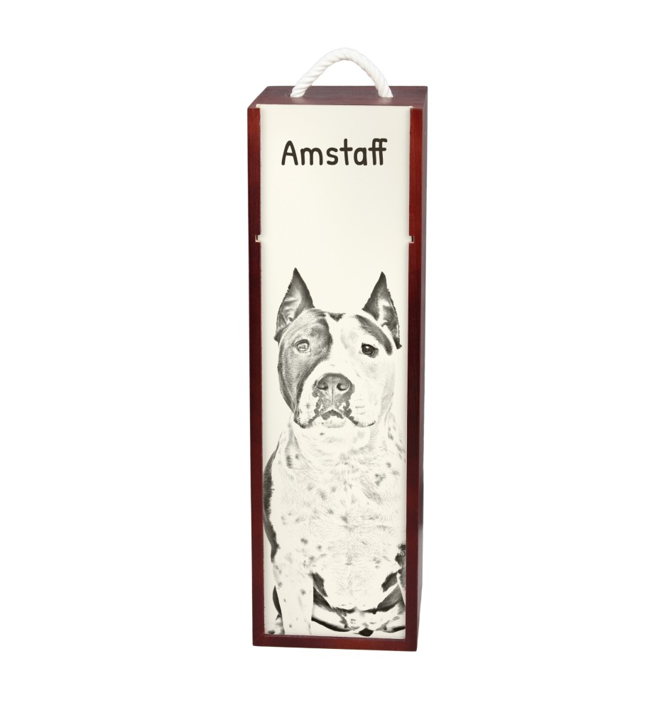 American Staffordshire Terrier, Amstaff - wine box with a dog, alcohol box with graphics, personalized gift box from the Art-Dog brand
