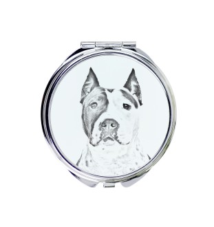 American Staffordshire Terrier, Amstaff - Taschenspiegel mit Hund, personalisierter Taschenspiegel, kompakter Spiegel mit Art-Dog-Logo