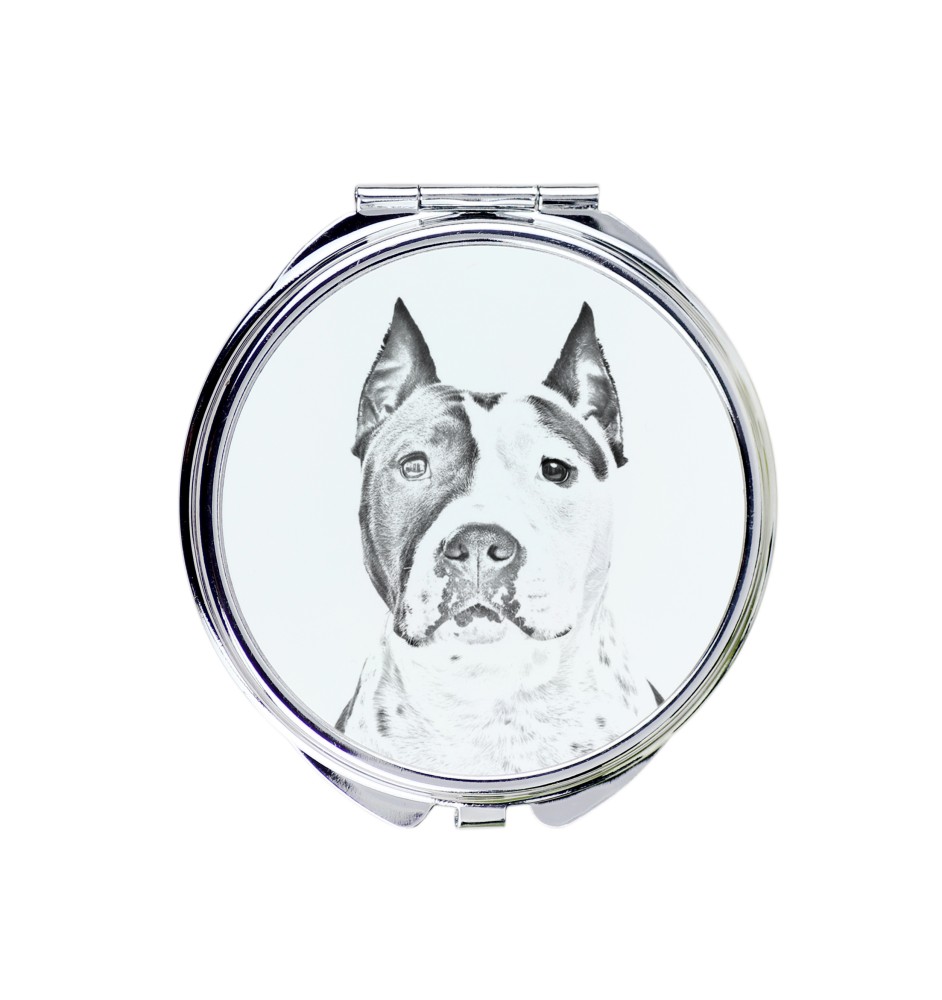 American Staffordshire Terrier, Amstaff - Taschenspiegel mit Hund, personalisierter Taschenspiegel, kompakter Spiegel mit Art-Dog-Logo