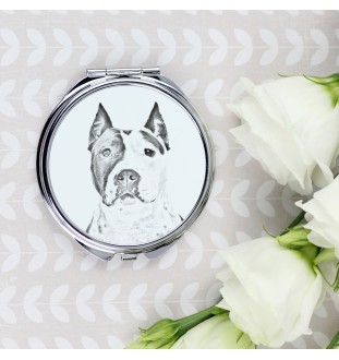 American Staffordshire Terrier, Amstaff - Taschenspiegel mit Hund, personalisierter Taschenspiegel, kompakter Spiegel mit Art-Dog-Logo
