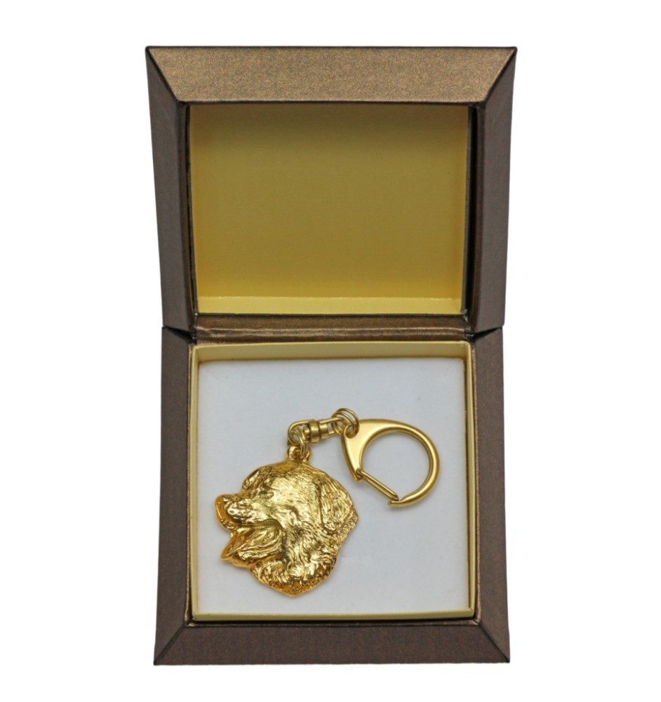 Bernese Mountain Dog, Berner Sennenhund - Gilded key ring with dog in gift box, handbag decoration, luxury accessory by Art-Dog brand