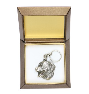 Bernese Mountain Dog, Berner Sennenhund - Silver-plated pendant with a dog in a decorative box, handbag decoration, backpack pendant by Art-Dog brand